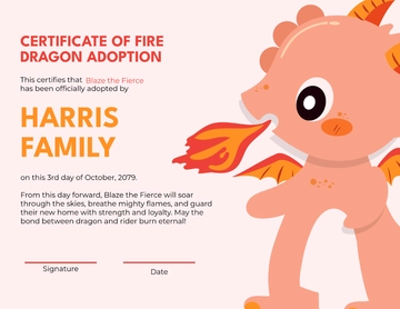 Fire Dragons Adoption Certificate Template - Edit Online & Download