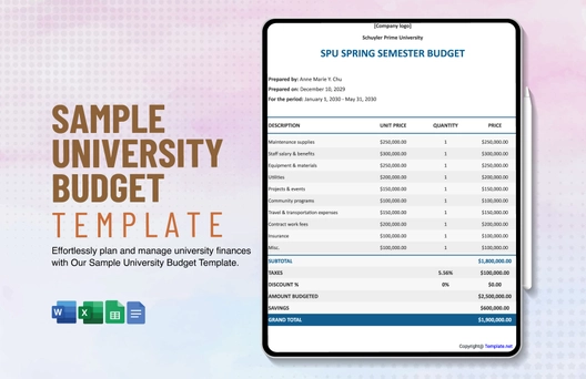 Sample University Budget Template