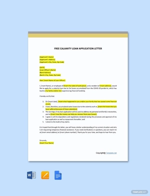 Calamity Loan Application Letter