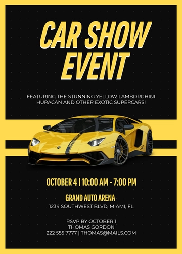 Yellow Lamborghini Car Invitation Template - Edit Online & Download