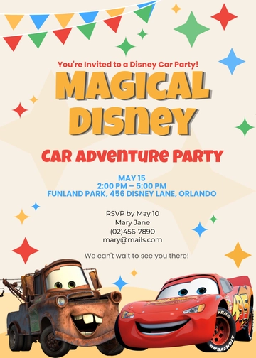 Colorful Disney Car Invitation Template - Edit Online & Download