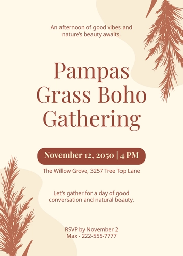 Pampas Grass Boho Invitation Template - Edit Online & Download