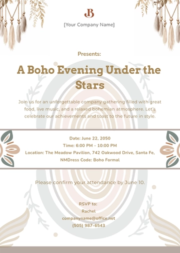 Modern Boho Company Event Invitation Template - Edit Online & Download