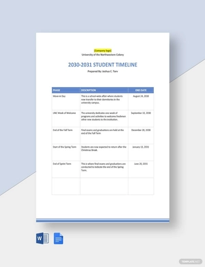 University Student Timeline Template