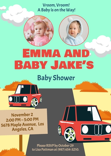 Car Themed Baby Shower Invitation Template - Edit Online & Download