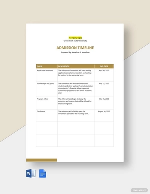 University Admission Timeline Template