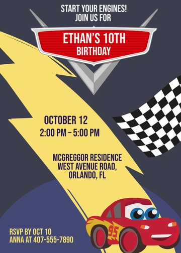 Pixar Cars Invitation Template - Edit Online & Download