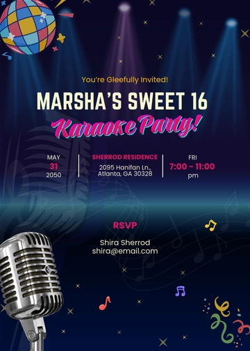 Sweet Sixteen Karaoke Invitation Template - Edit Online & Download