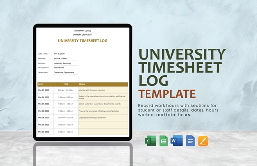 University Timesheet Log Template