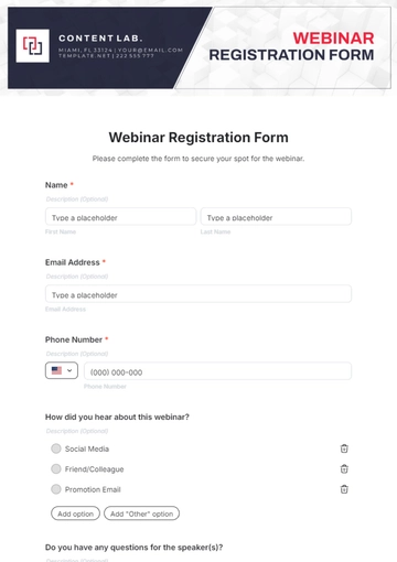 Webinar Registration Form Template - Edit Online & Download