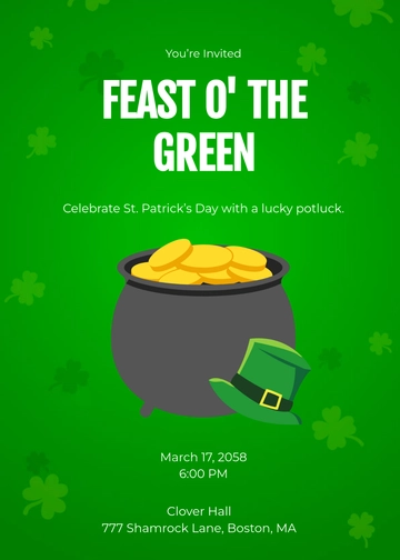 Green St. Patrick’s Day Potluck Invitation Template - Edit Online & Download