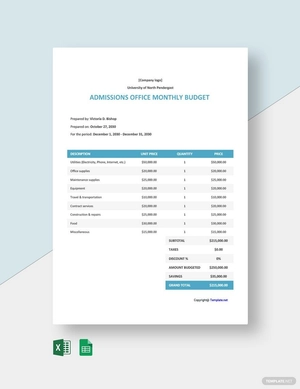 University Budget Template