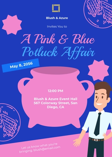 Pink and Blue Employee Potluck Invitation Template - Edit Online & Download