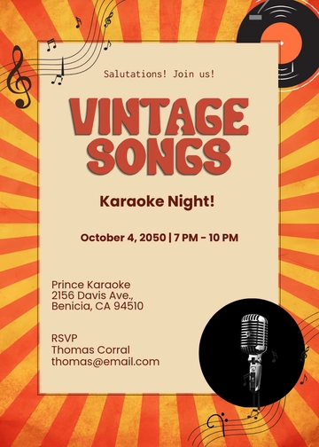 Vintage Style Karaoke Invitation Template - Edit Online & Download