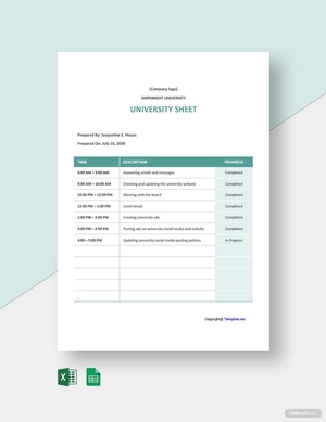 Sample University Sheet Template