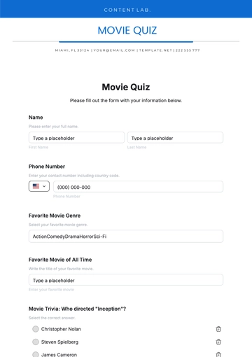 Movie Quiz Template - Edit Online & Download