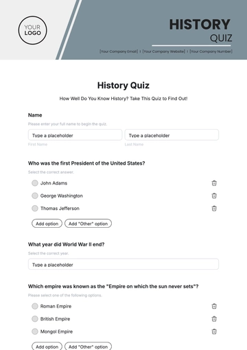 History Quiz Template - Edit Online & Download