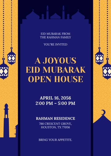 Eid Mubarak Open House Invitation Template - Edit Online & Download