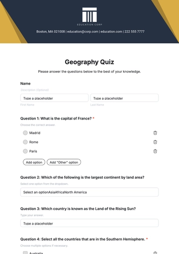 Geography Quiz Template - Edit Online & Download