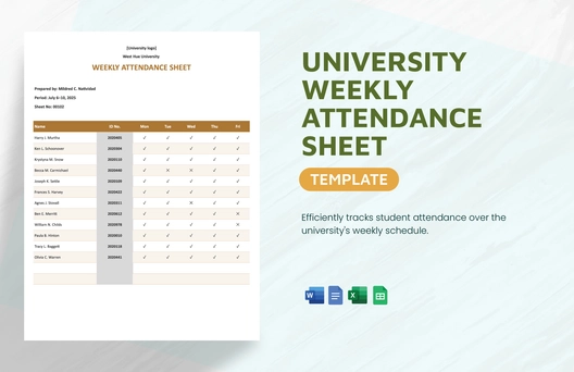 University Weekly Attendance Sheet Template