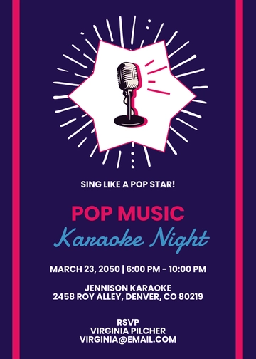Pop Star Music Karaoke Invitation Template - Edit Online & Download