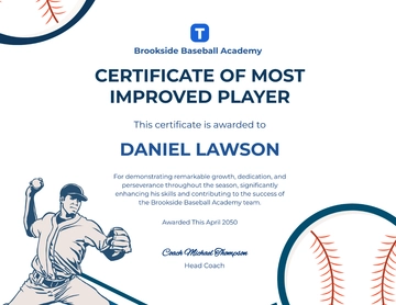 Baseball Most Improved Player Certificate Template - Edit Online & Download