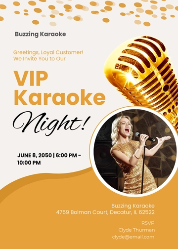 Gold VIP Karaoke Invitation Template - Edit Online & Download