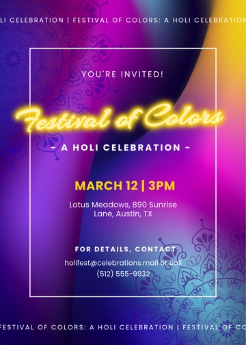 Neon Holi Invitation Template - Edit Online & Download