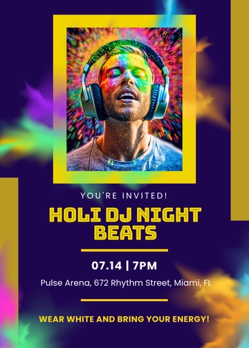 Holi DJ Night Invitation Template - Edit Online & Download