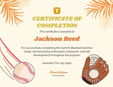 Baseball Summer Camp Certificate Template - Edit Online & Download