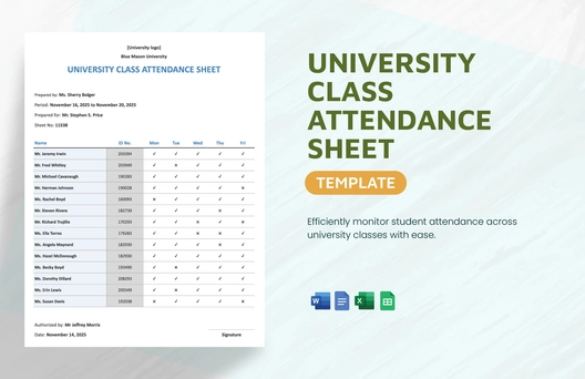 University Class Attendance Sheet Template