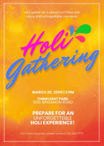 Yellow Hindi Holi Invitation Template - Edit Online & Download