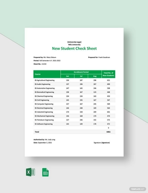 New Student Check Sheet Template New Student Check Sheet Template