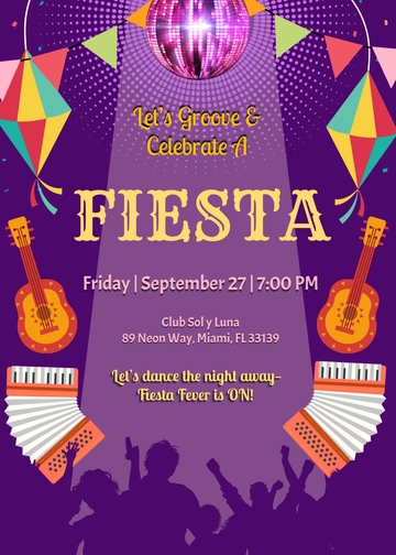Purple Disco Fiesta Invitation Template - Edit Online & Download