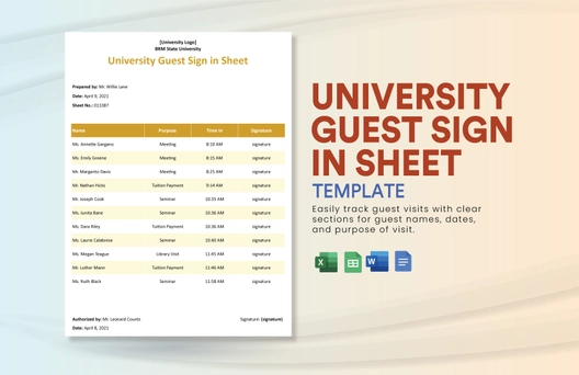 University Guest Sign in Sheet Template