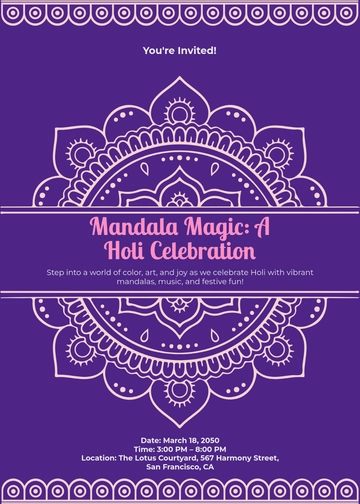 Mandala Holi Invitation Design Template - Download | Template.net