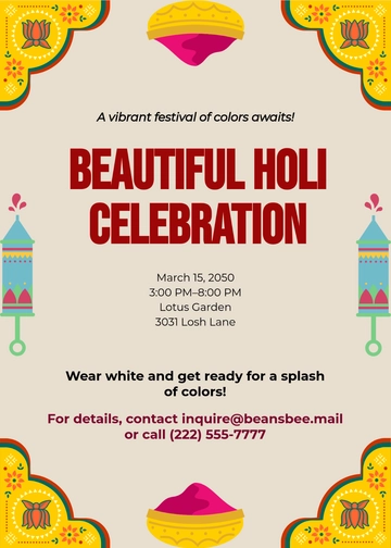 Beautiful Holi Invitation Template - Download | Template.net