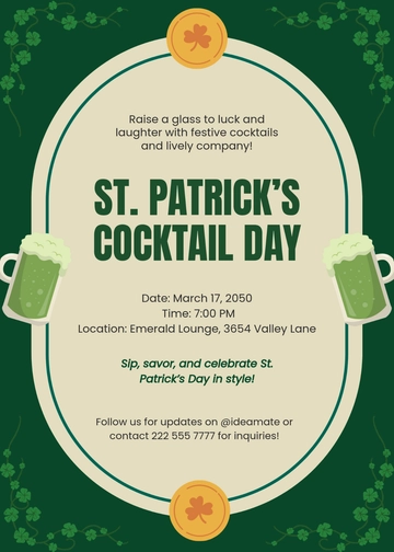 Creative St. Patrick’s Cocktail Day Invitation Template - Download | Template.net