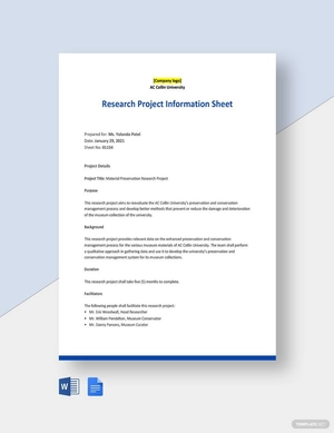 University Project Information Sheet Template