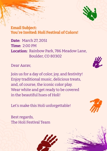 Holi Festival Email Template - Edit Online & Download