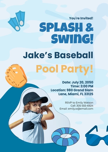 Modern Baseball Pool Party Invitation Template - Edit Online & Download