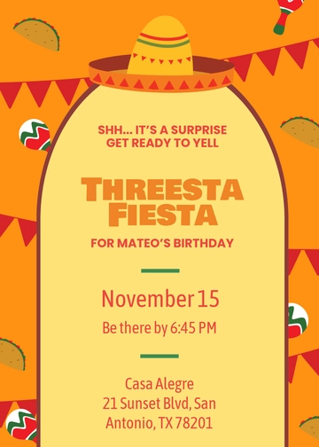 Surprise Threesta Fiesta Invitation Template - Edit Online & Download
