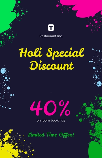 Free Holi Special Discount Poster Template to Edit Online