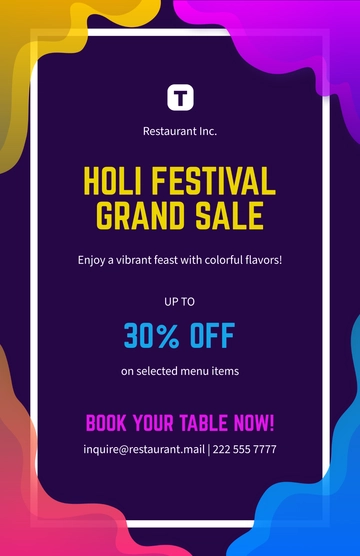 Holi Poster for Restaurants Template - Edit Online & Download