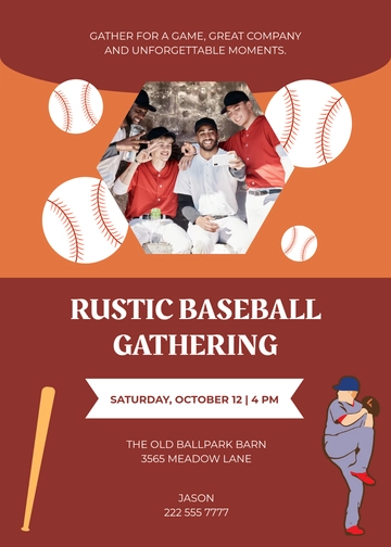 Orange Rustic-Style Baseball Invitation Template - Edit Online & Download