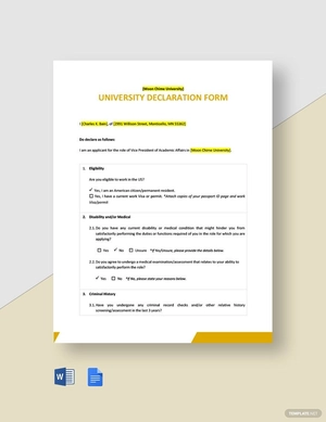 University Declaration Form Template