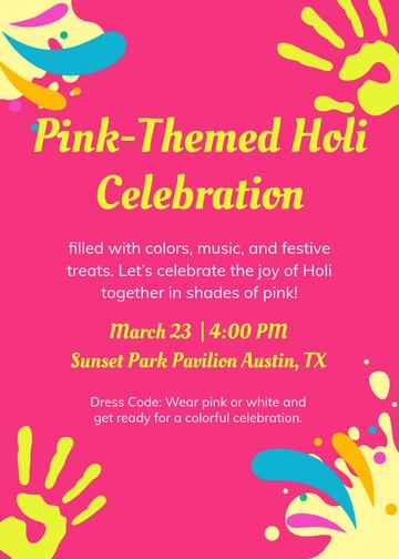 Vibrant Pink Holi Invitation Template - Edit Online & Download