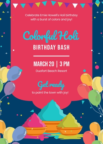 Colorful Holi Birthday Invitation Template - Edit Online & Download