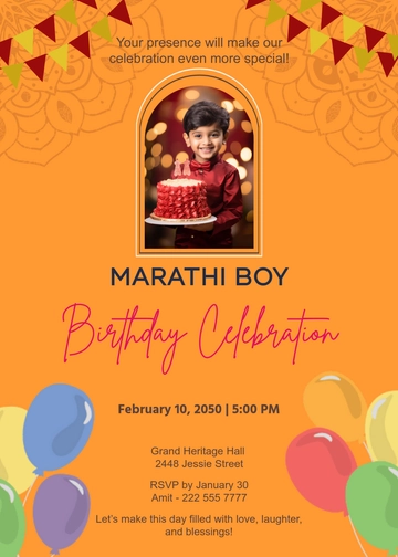 Marathi Boy Birthday Invitation Template - Edit Online & Download