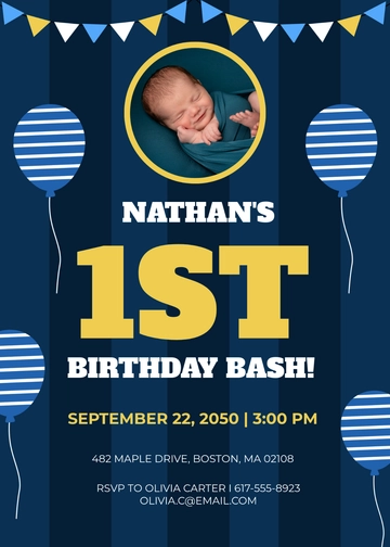 Navy Blue Boy 1st Birthday Invitation Template - Edit Online & Download
